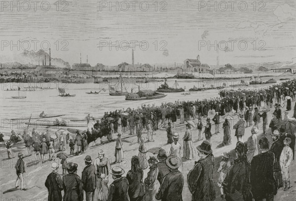 International regattas festival on the Seine, 18 August 1878.  Creators: Bernardo Rico, Josep Lluís Pellicer Feñé.