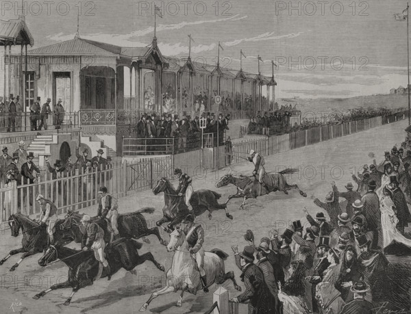Horse racing at Hipódromo de la Castellana (La Castellana Racecourse), Madrid, Spain...1878 (1879).  Creator: Bernardo Rico.