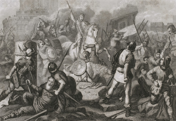 The Navarrese shake off the French yoke, Spain. Middle Ages, 1853. Creator: Antonio Roca Sallent.