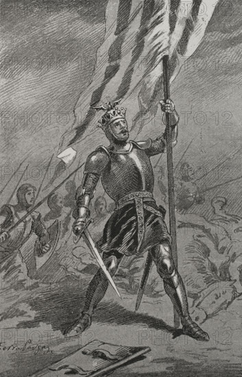 King Peter IV of Aragon, (1319-1387) at the Battle of Mislata (9 December 1348), 1890. Creator: Joan Serra y Pausas.