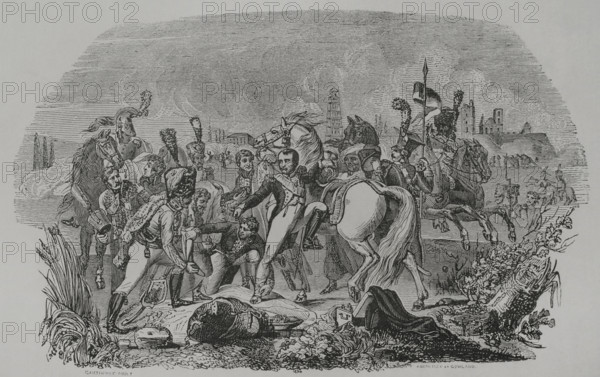 Napoleon wounded in front of Regensburg, 1856.  Creator: John Quartley.