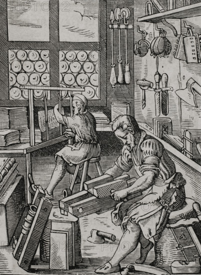 Bindery workshop, 16th century (1877).  Creator: Jost Ammon.