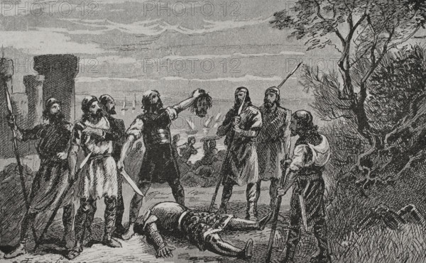 Assassination of the Aragonese knight Garci Gómez de Palacín...early 14th century (1890). Creator: Joan Serra y Pausas.