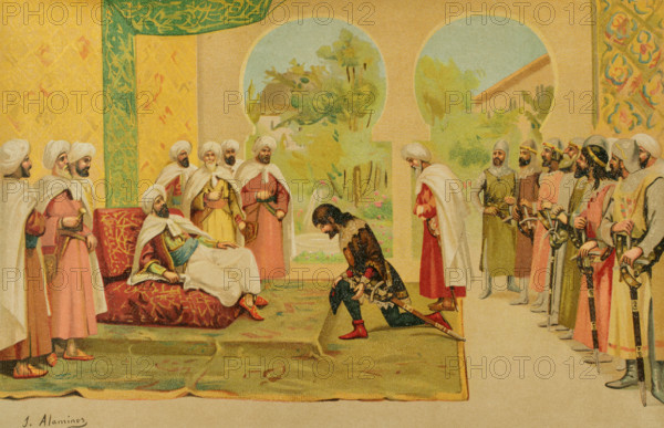 Encounter between King Ordoño IV of León (926-962) and the Umayyad Caliph of Córdoba..., 1888. Creator: Juan Alaminos.