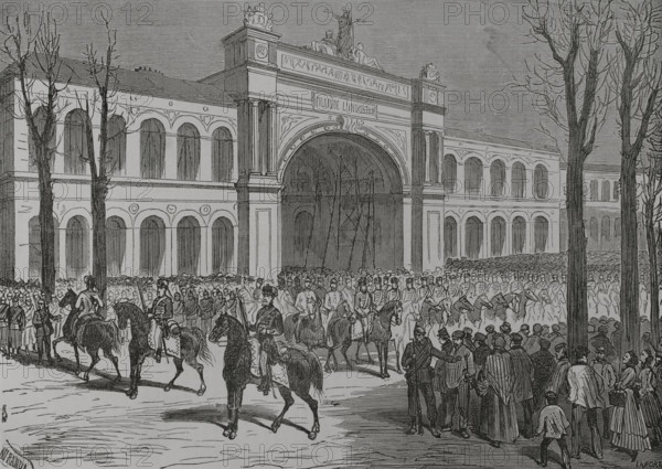 Franco-Prussian War (1870-1871): Parade of German troops on the Champs Elysées, 1871.  Creators: Fernando Miranda, Enrique Laporta Valor.