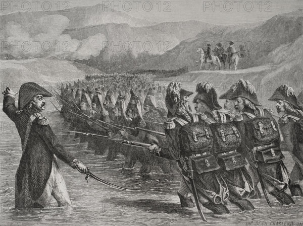 French Revolutionary Wars: Italian campaign - Battle of Valvasone or Tagliamento (16 March 1797). Creators: Hippolyte de la Charlerie, Brugnot.