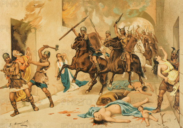 Barbarian invasion, Hispania, 1888. Creator: Juan Alaminos.
