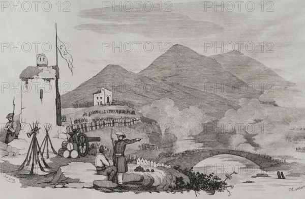 First Carlist War (1833-1840): Attack on Castrejana Bridge in 1835 (1845). Creators: Francisco Sainz, Martínez.