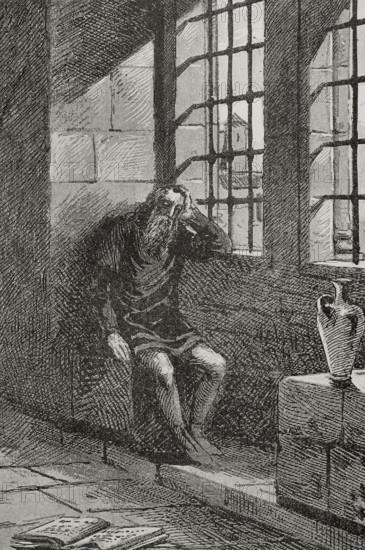 James II of Urgel (1380-1433) in his cell in the castle of Játiva (Xativa), where he was..., 1890. Creator: Joan Serra y Pausas.