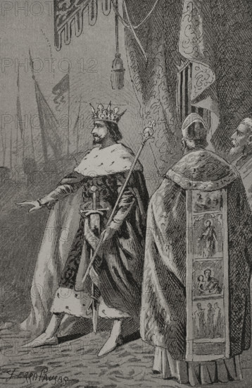 Coronation of Pedro III of Aragon (1240-1285) in Saragossa in November 1276 (1890). Creator: Joan Serra y Pausas.