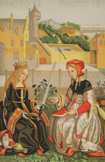 Saint Catherine of Alexandria and Saint Agnes of Rome, 1877. Creator: Franz Kellerhoven.