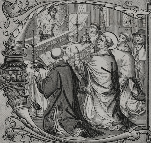 The Miraculous Mass of Saint Gregory the Great (c540-604), representing the real presence..., 1877.  Creators: Antoine Valerie Bertrand, Jules Jean Marie Joseph Huyot.