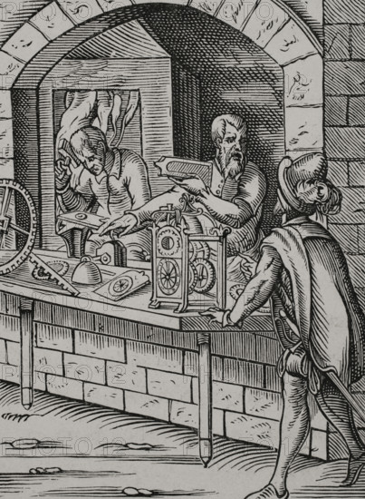 Watchmaker workshop, 16th century (1877). Creator: Jost Ammon.