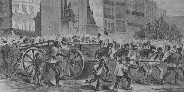 Paris Commune, France: The insurgents dragging the cannons to Montmartre, 1871. Creator: Manuel Ricord.