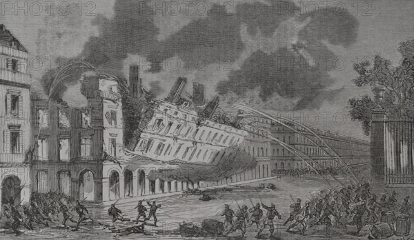 Paris Commune: Collapse of the Ministry of Finance building, Rue de Rivoli (Rivoli Street)...1871.  Creator: Tomás Carlos Capuz.