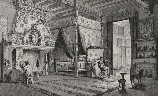 14th century French manor bedroom, 1877.  Creator: Jules Jean Marie Joseph Huyot.