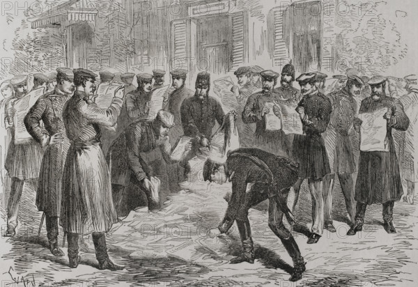 Siege of Paris, (19 Sep 1870 to 28 Jan 1871): Fall of a mail balloon within German lines, 1871.  Creator: Tomás Carlos Capuz.