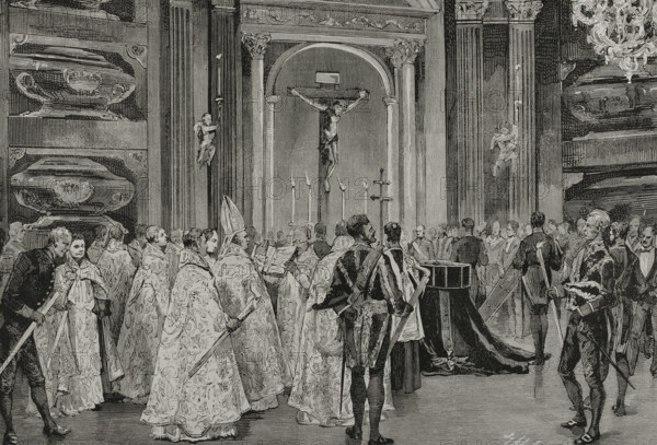 Response for Queen Maria Christina, (1806-1878) as her body is laid to rest in the Royal..., 1878.  Creator: Tomás Carlos Capuz.