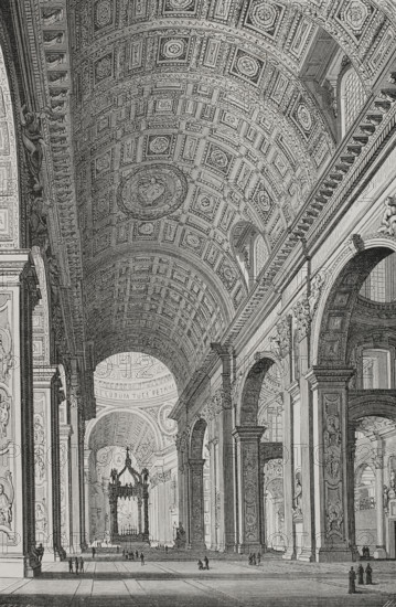 Interior of St Peter's Basilica, Papal States, 1877.  Creator: Jules Jean Marie Joseph Huyot.