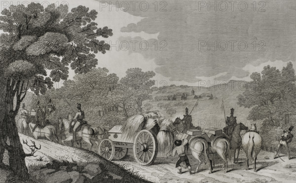 First Carlist War, (1833-1840): Driving a convoy, 1842. Creator: Pedro Celestino Mare.