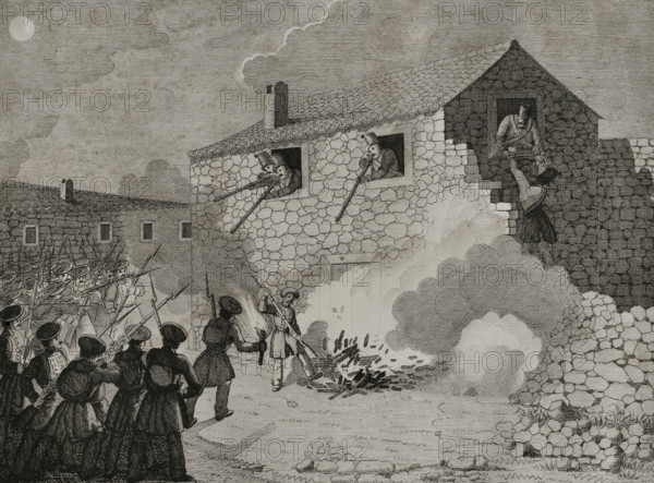 First Carlist War, (1833-1840): Attack of a house near Guernica (Biscay), 1842. Creator: Pedro Celestino Mare.
