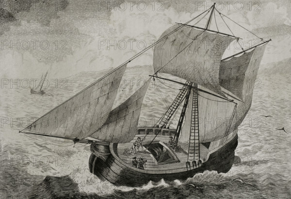 First Carlist War, (1833-1840): Don Carlos sailing to France, 1842.  Creator: Jose Gomez.