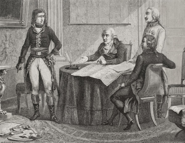 Negotiations between Count Cobenzl and Napoleon Bonaparte, Treaty of Campo Formio...1879.  Creator: Unknown.