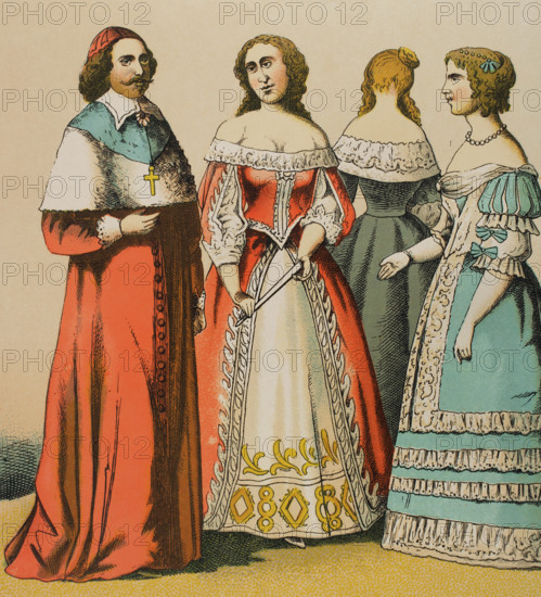 Cardinal Mazarin, (1602-1661) and noblewomen, 1881.  Creator: Unknown.