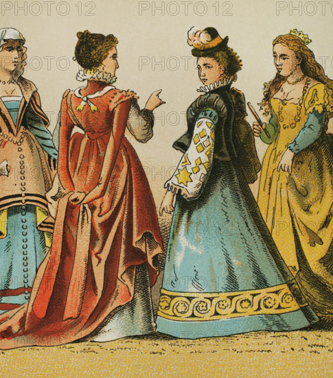 History of Italy: Madam's dresses, 1500-1600, (1881).  Creator: Unknown.