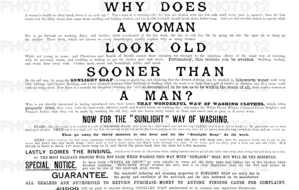 Advertisement for Sunlight Soap, 1890. Creator: Unknown.