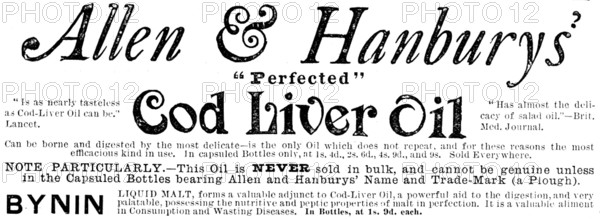 Advertisement for Allen & Hanbury’s Cod Liver Oil, 1890. Creator: Unknown.