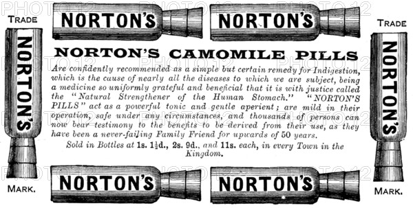 Advertisement for Norton’s Camomile Pills, 1890. Creator: Unknown.