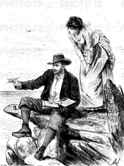 The girl looking over his shoulder, watching curiously...the growth of a picture, 1890. Creator: R. Taylor.