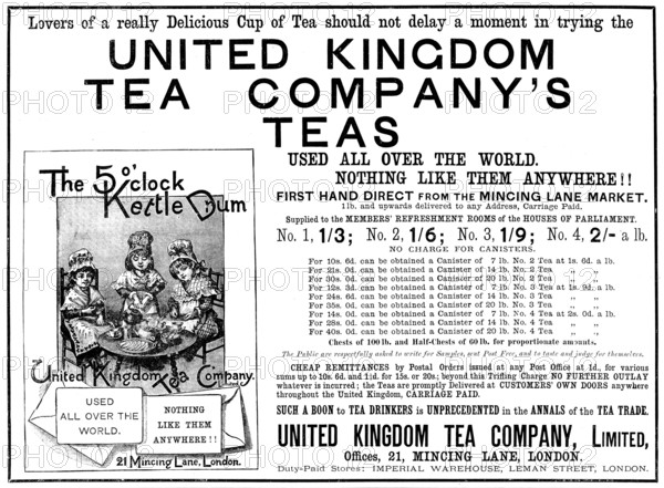 Advertisement for United Kingdom Tea Company’s Teas, 1890. Creator: Unknown.
