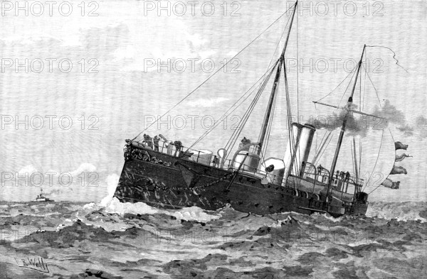 H.M.S. Barracouta, on board which the disastrous steam explosion happened off Margate, 1890. Creator: Unknown.