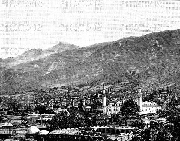 Broussa, in Asia Minor, the ancient Turkish capital: bird’s-eye view of Broussa, 1890. Creator: Unknown.