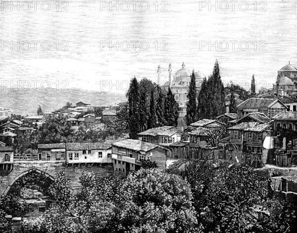 Broussa, in Asia Minor, the ancient Turkish capital: Set Bachi, and Mosque of Yeshil Djami, 1890. Creator: Unknown.