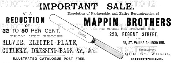 Advertisement for Mappin Brothers sale, 1890. Creator: Unknown.