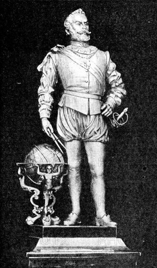 Silver model of the Plymouth statue of Sir Francis Drake, Mess of the Royal Naval College, 1890. Creator: Unknown.