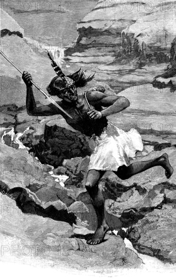 Sketches in the island of Formosa: first sight of an aboriginal savage, 1890. Creator: Unknown.