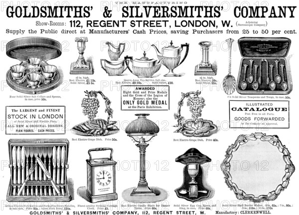 Advertisement for Goldsmiths’ & Silversmiths’ Company, 1890. Creator: Unknown.