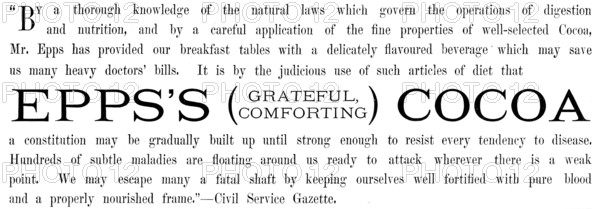 Advertisement for Epps’s (Grateful, Comforting) Cocoa, 1890. Creator: Unknown.