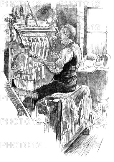 Work at an old handloom stocking-frame, Leicester, 1890. Creator: Unknown.