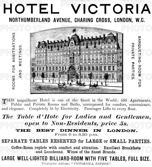 Advertisement for the Hotel Victoria, 1890. Creator: Unknown.