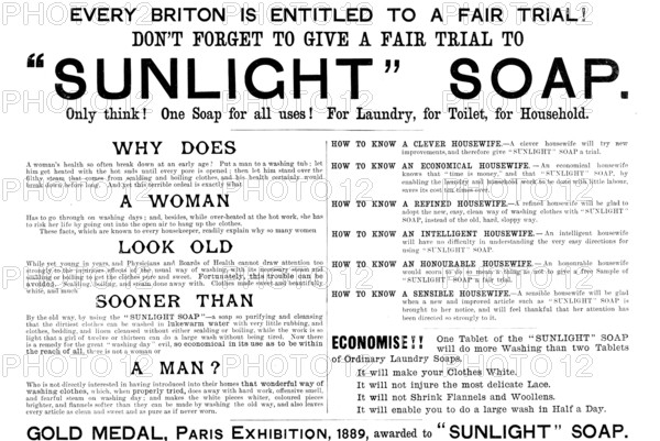 Advertisement for Sunlight Soap, 1890. Creator: Unknown.