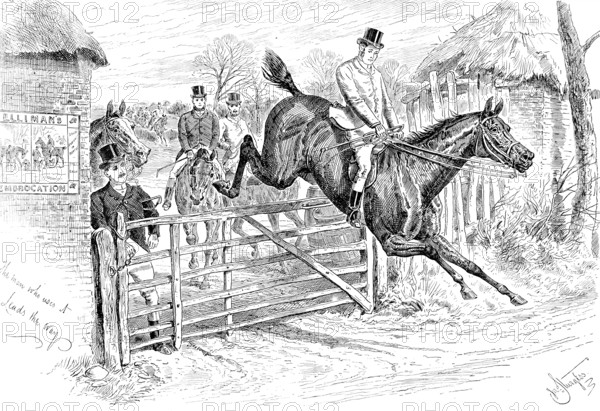 Advertisement for Elliman’s Embrocation: the man who uses it Leads the Way, 1890. Creator: William Stanfield Sturgess.