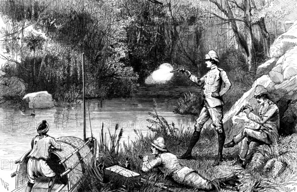 The Lushai Expedition: officers practising with the revolver at Demagiri, 1890. Creator: Unknown.