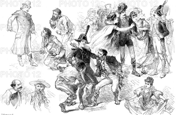 The Guards’ Burlesque, "Fra Diavolo," at the Theatre, Chelsea Barracks, 1890. Creator: P Naumann.