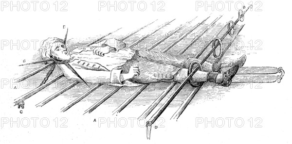 Centenary of John Howard, Prison Reformer: torture inflicted in Ely Prison in 1768, (1890). Creator: Unknown.