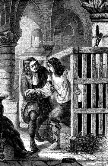 Centenary of John Howard, Prison Reformer: deliverance of prisoner shut up for life in cage, (1890). Creator: Unknown.